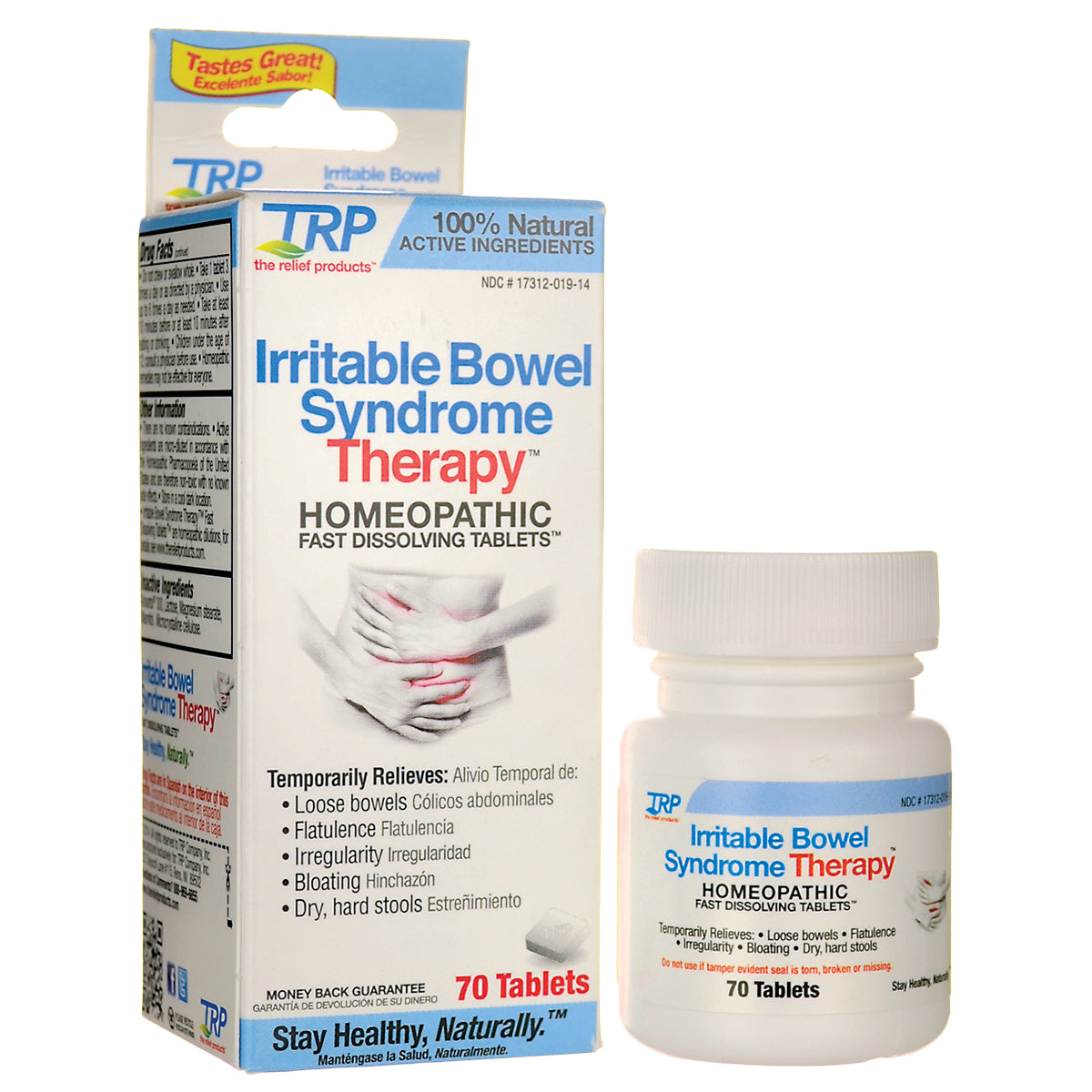 TRL010 | TRP Irritable Bowel Syndrome Therapy homeopathic tablets, 70 tablets box and bottle