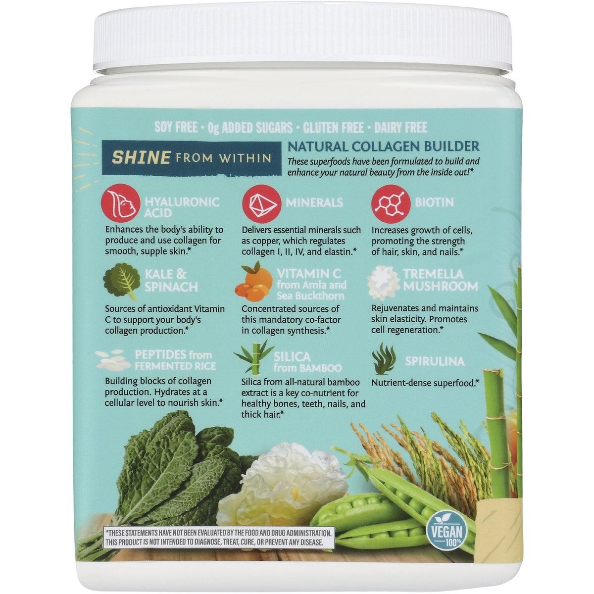 SNW031 | Shine From Within Natural Collagen Builder infographic with hyaluronic acid, biotin, vitamin C, minerals