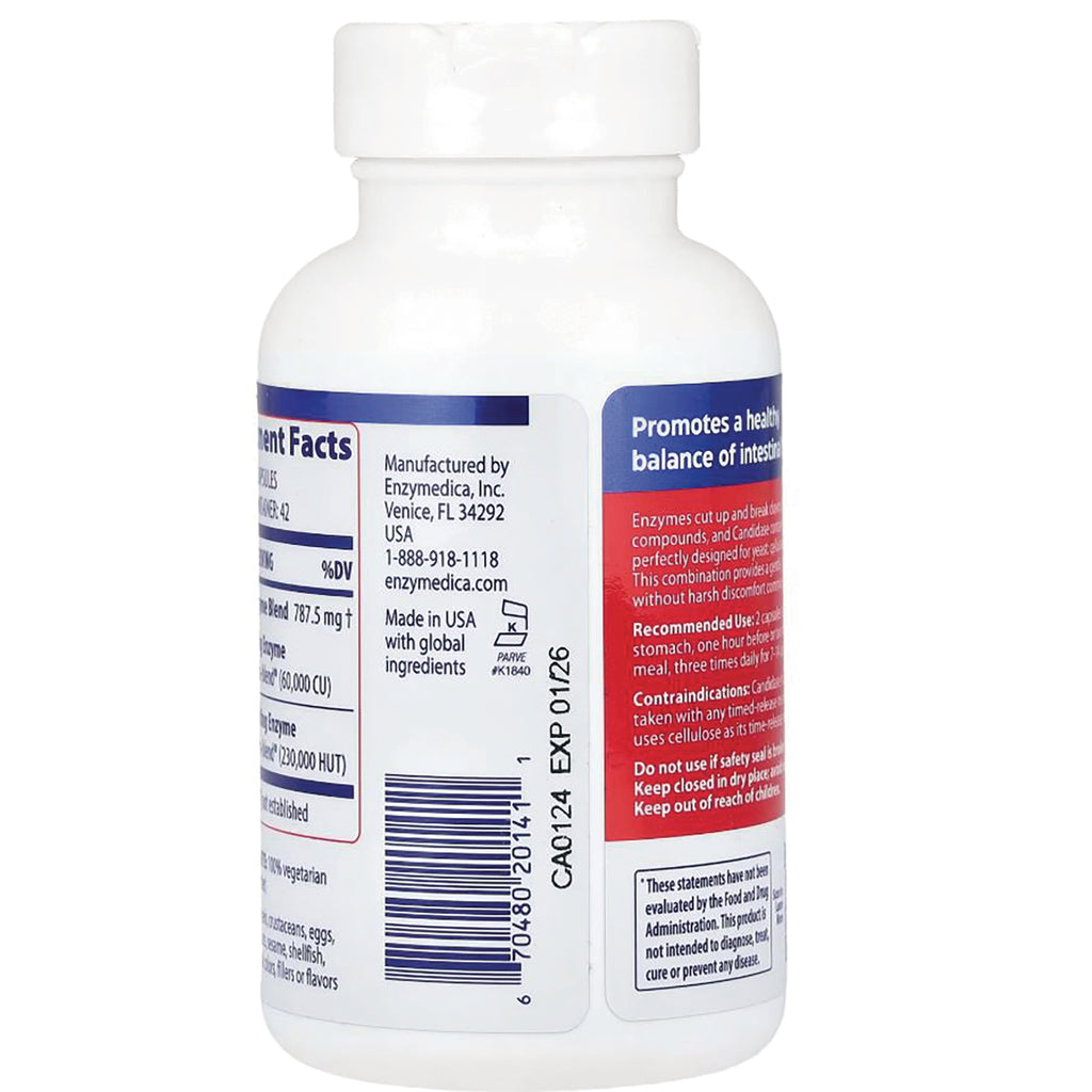 EMD005 | back label of white supplement bottle showing supplement facts, barcode, manufacturer and expiration code - Thumbnail