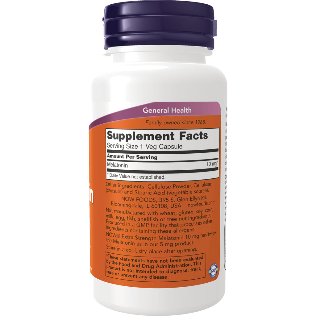 NWF1340 | Back of white supplement bottle showing Supplement Facts panel listing Melatonin 10 mg and ingredients - Thumbnail