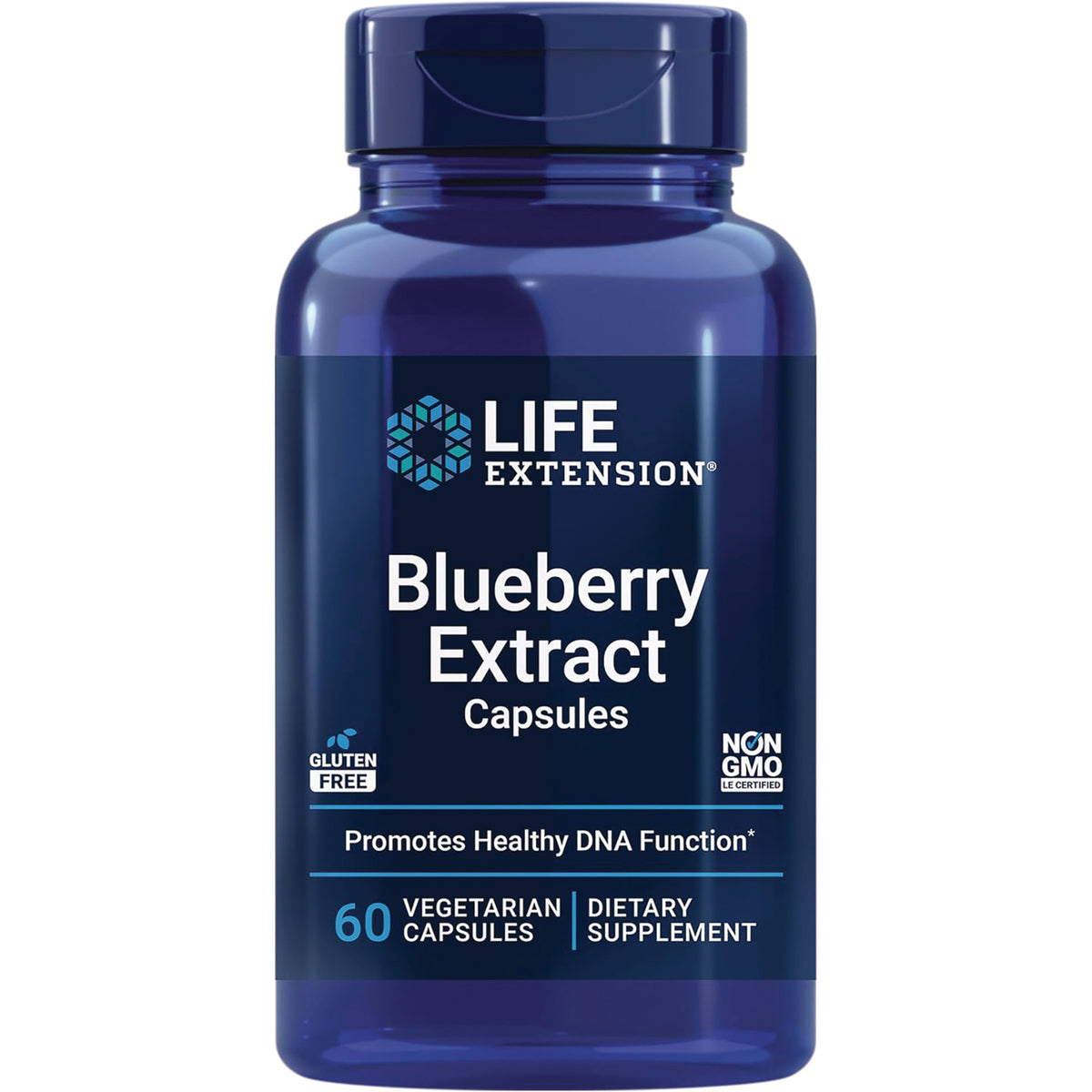 LE138 | Life Extension blueberry extract capsules bottle, 60 vegetarian capsules, promotes healthy DNA function