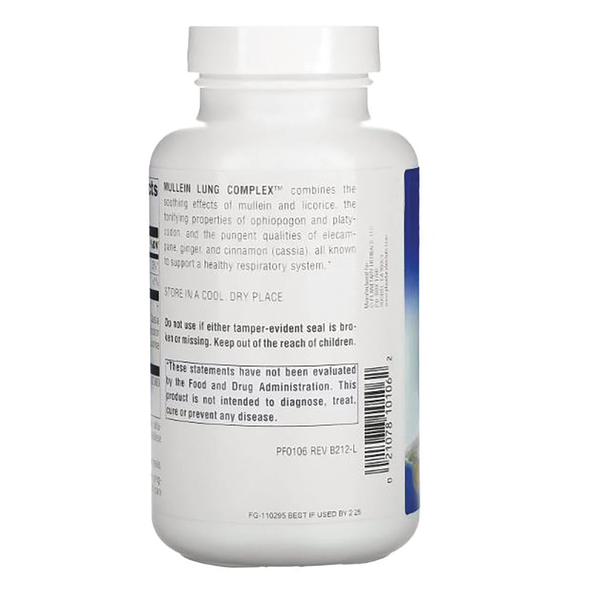 PF178 | Back label of white supplement bottle showing ingredients text, barcode, and caution