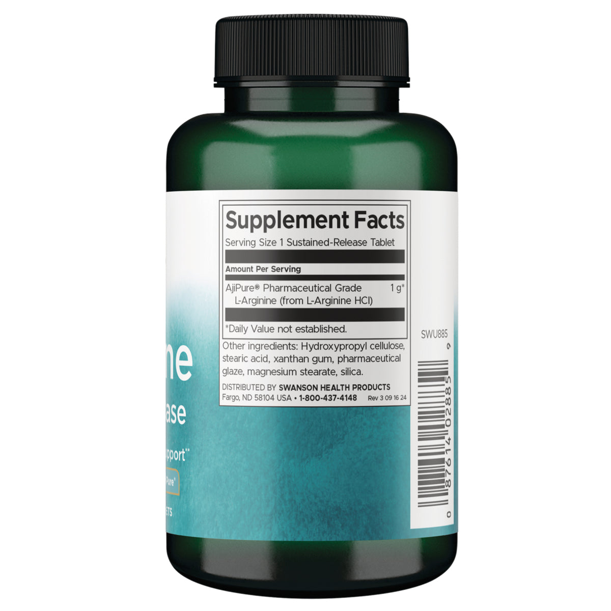 SWU885 | Back label with supplement facts and serving information