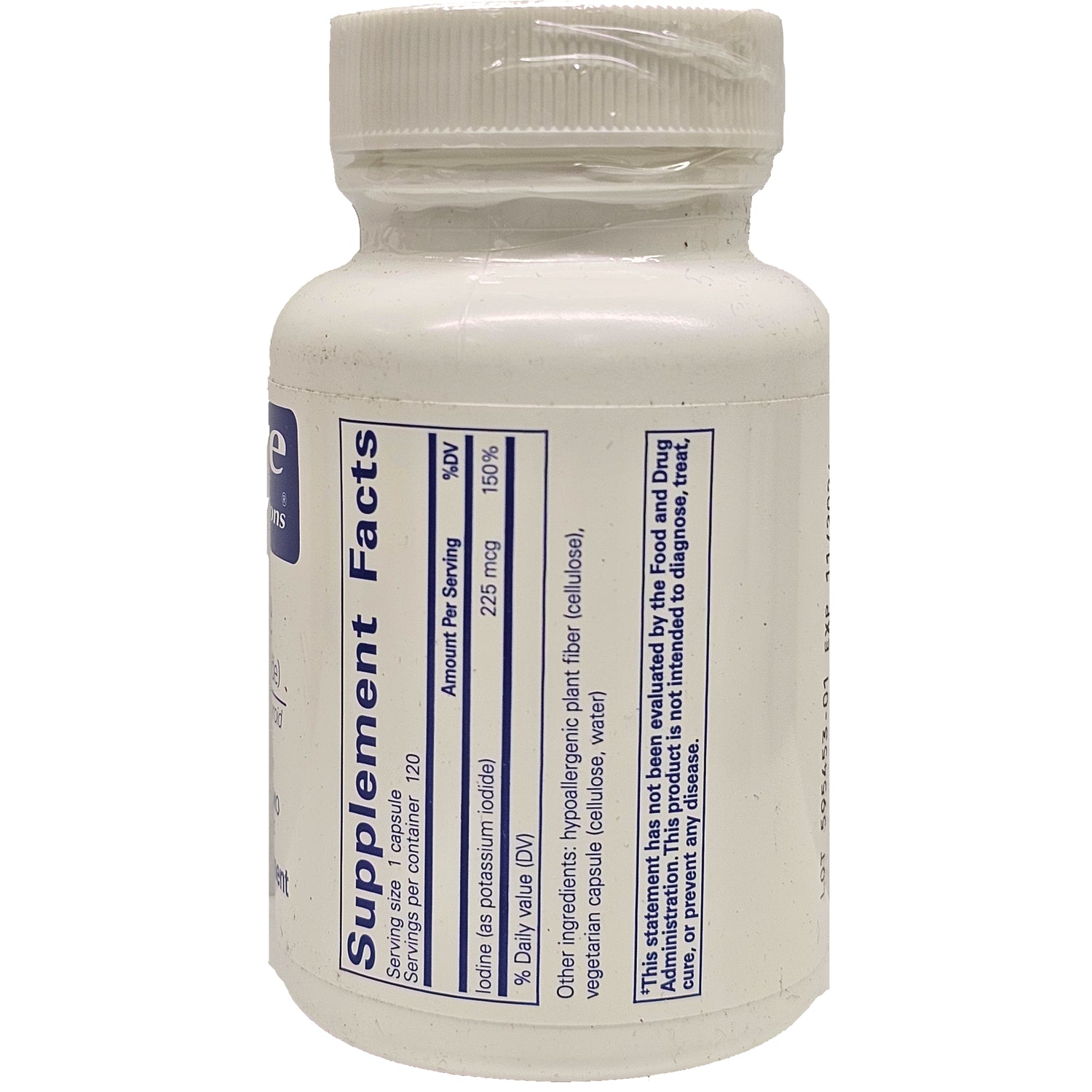PRN011 | Back label showing Supplement Facts panel on white supplement bottle