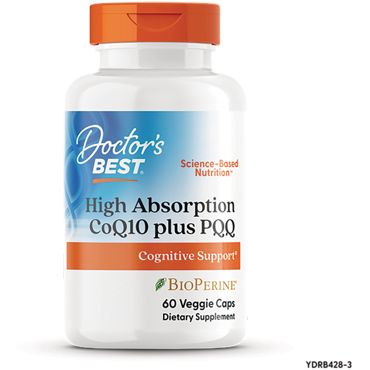 DB292 | Doctor's Best High Absorption CoQ10 plus PQQ bottle labeled Cognitive Support 60 Veggie Caps Dietary Supplement
