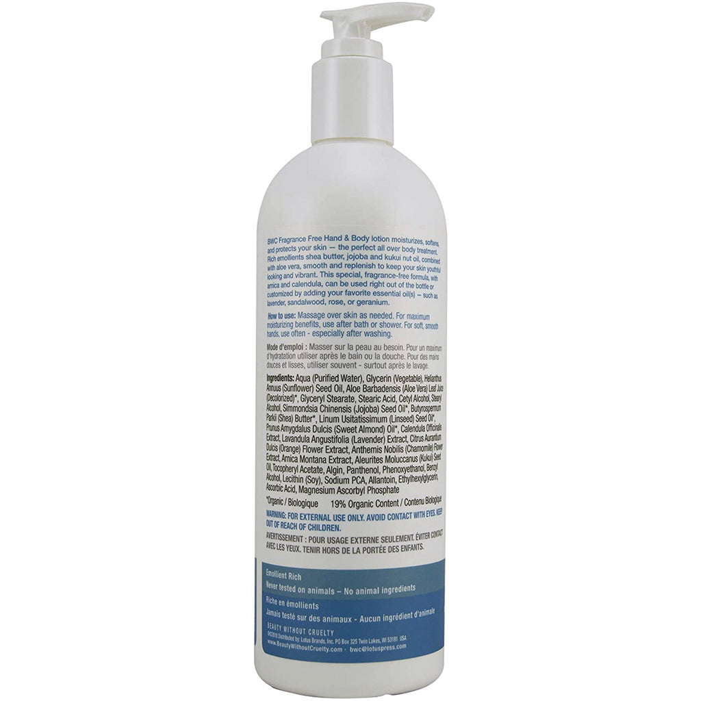 BWC099 | Back of white pump lotion bottle showing ingredient list, directions, and warnings label - Thumbnail