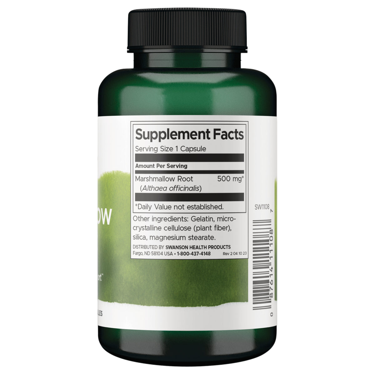 SW1108 | Back of label with supplement facts and serving information