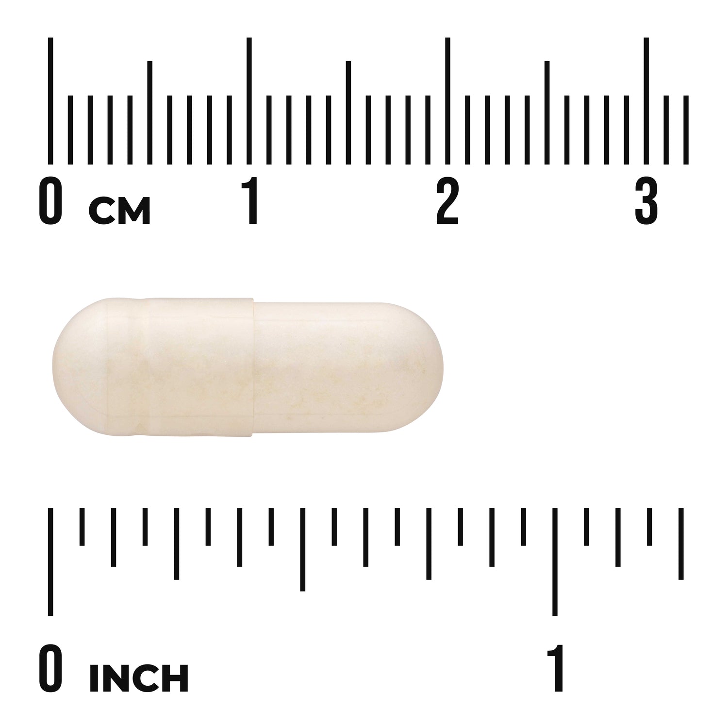 SWA056 | White capsule shown with size scale in inches and centimeters