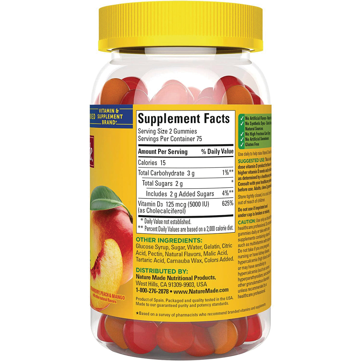 NTM127 | Back label showing Supplement Facts and other ingredients on yellow gummy bottle