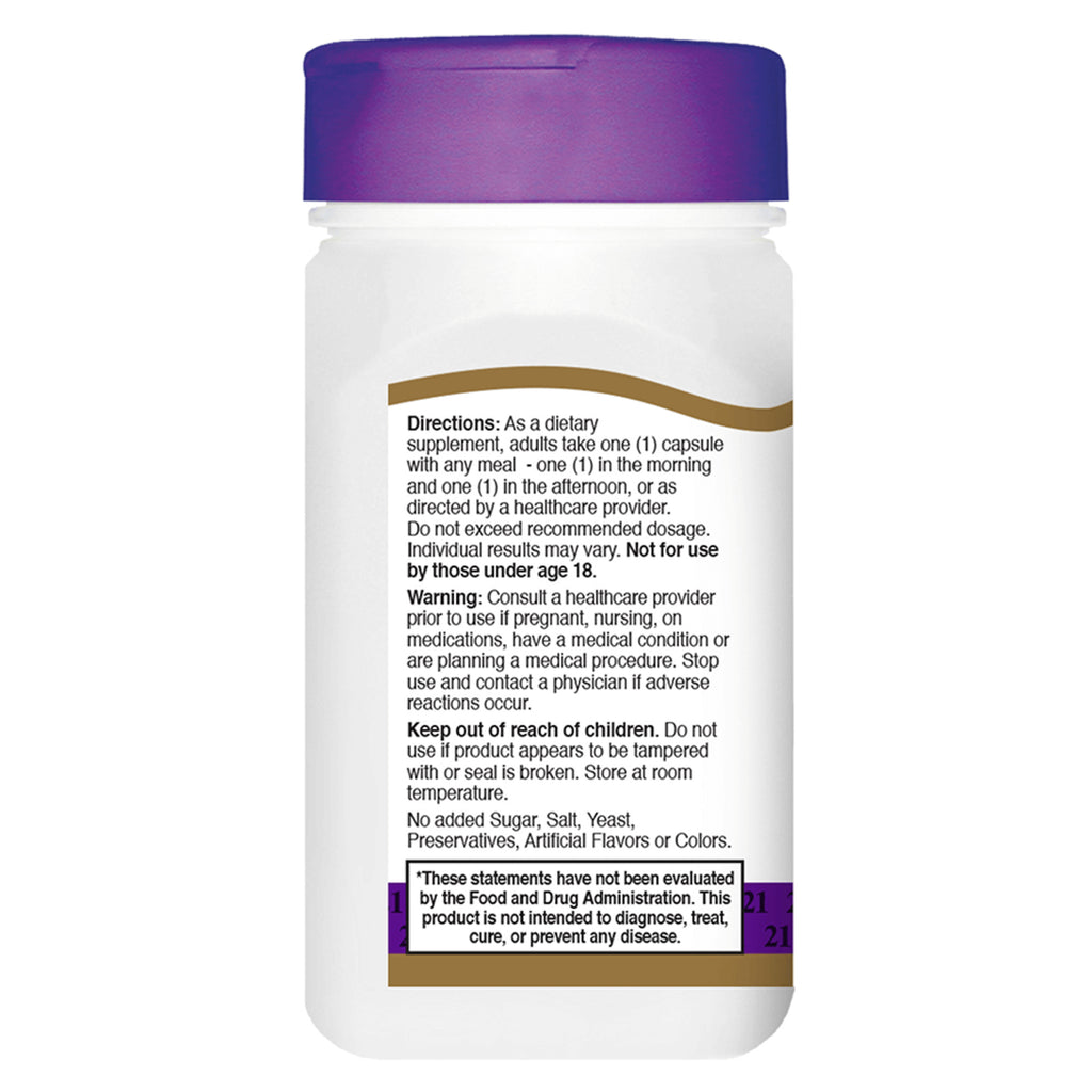 CNT046 | Back label showing directions, warnings, and supplement facts text on white bottle with purple cap - Thumbnail