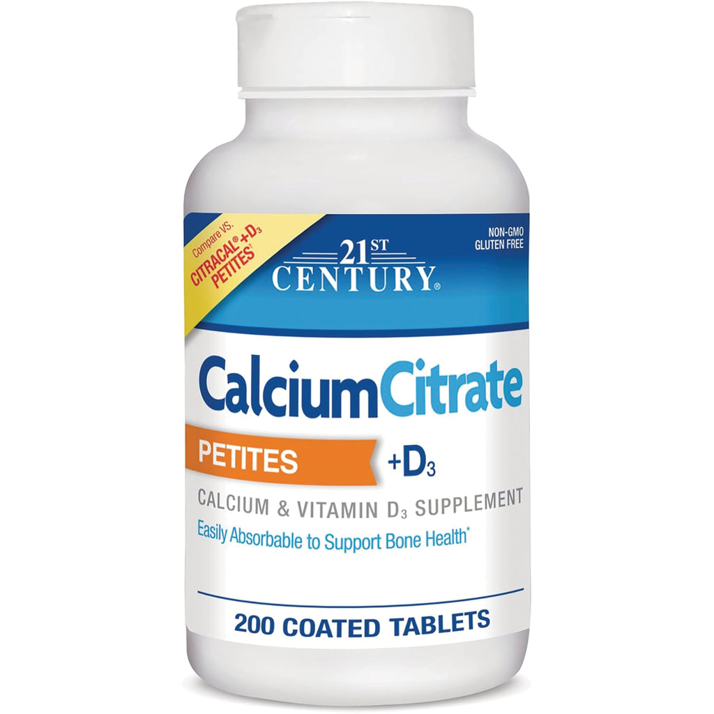 CNT279 | White bottle of 21st Century Calcium Citrate Petites +D3 supplement label showing 200 coated tablets - Thumbnail