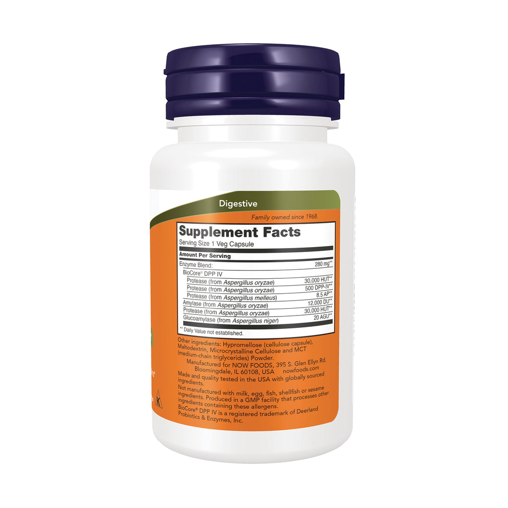 NWF751 | Back of white supplement bottle showing Supplement Facts label for digestive enzymes and ingredient text - Thumbnail