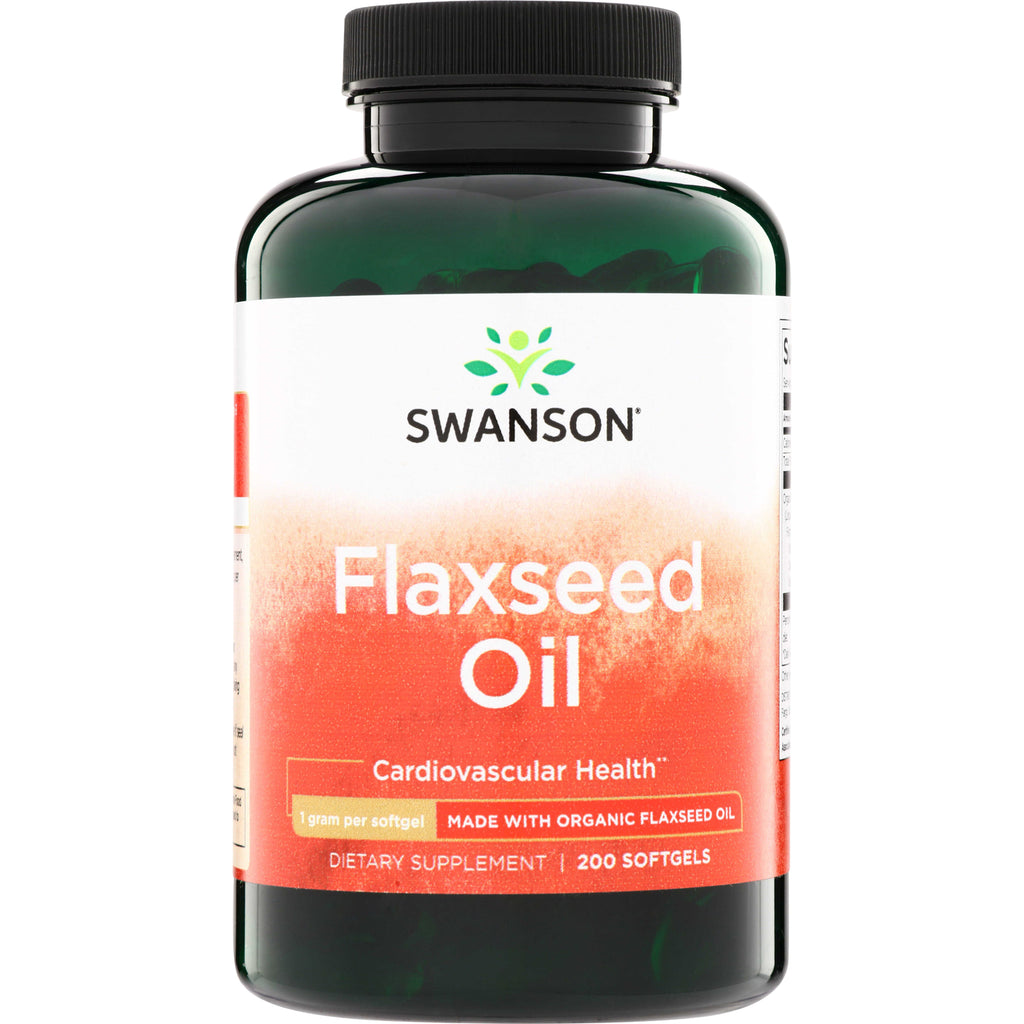 SWE002 | Swanson Flaxseed Oil, 200 softgels; 1 gram per softgel; made with organic flaxseed oil - Thumbnail