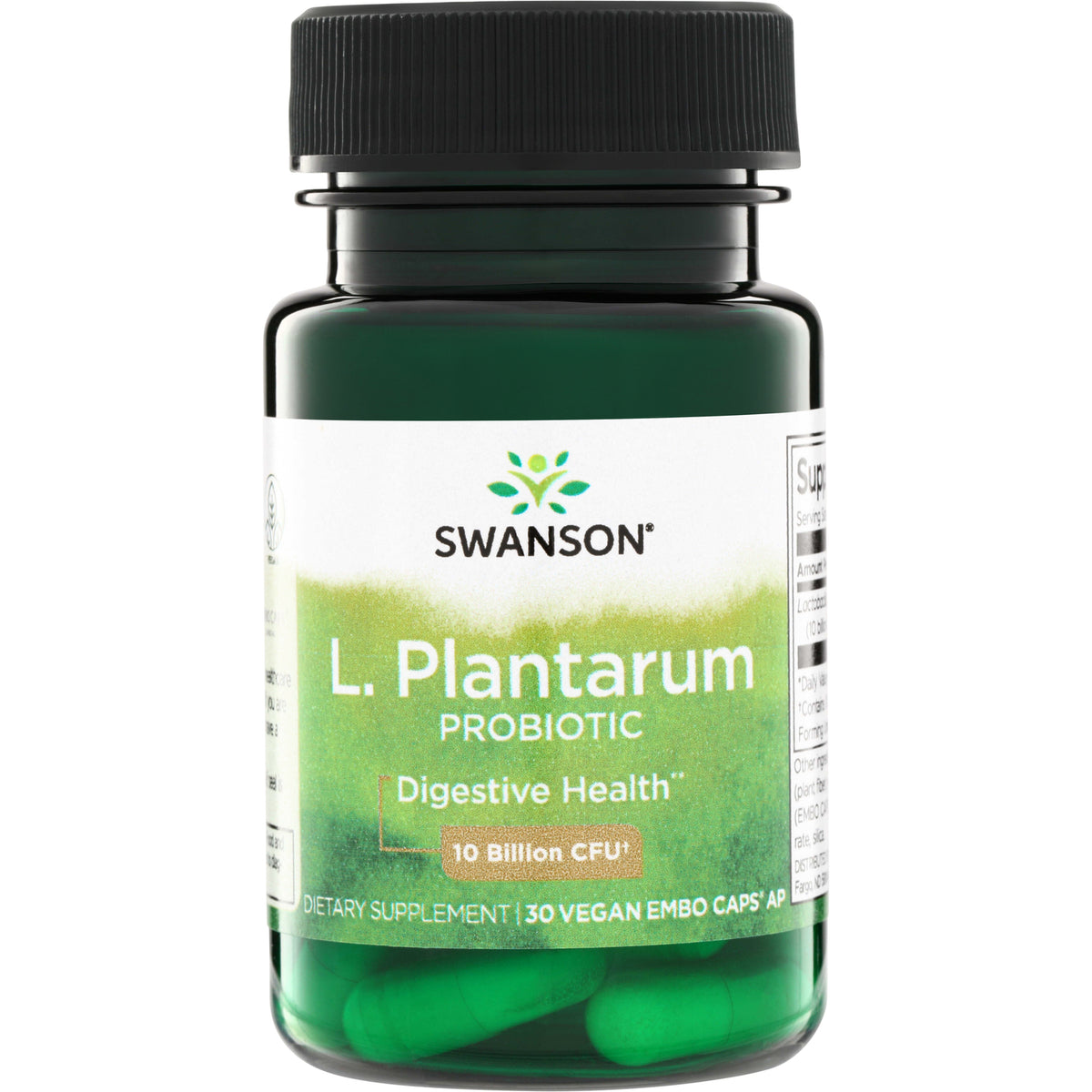 SWA016 | Swanson L. Plantarum Probiotic, Digestive Health*, 10 Billion CFU, 30 vegan capsules bottle front