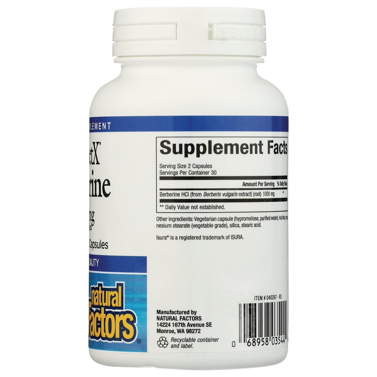 NFC183 | back of white supplement bottle showing Supplement Facts panel, ingredient text and barcode