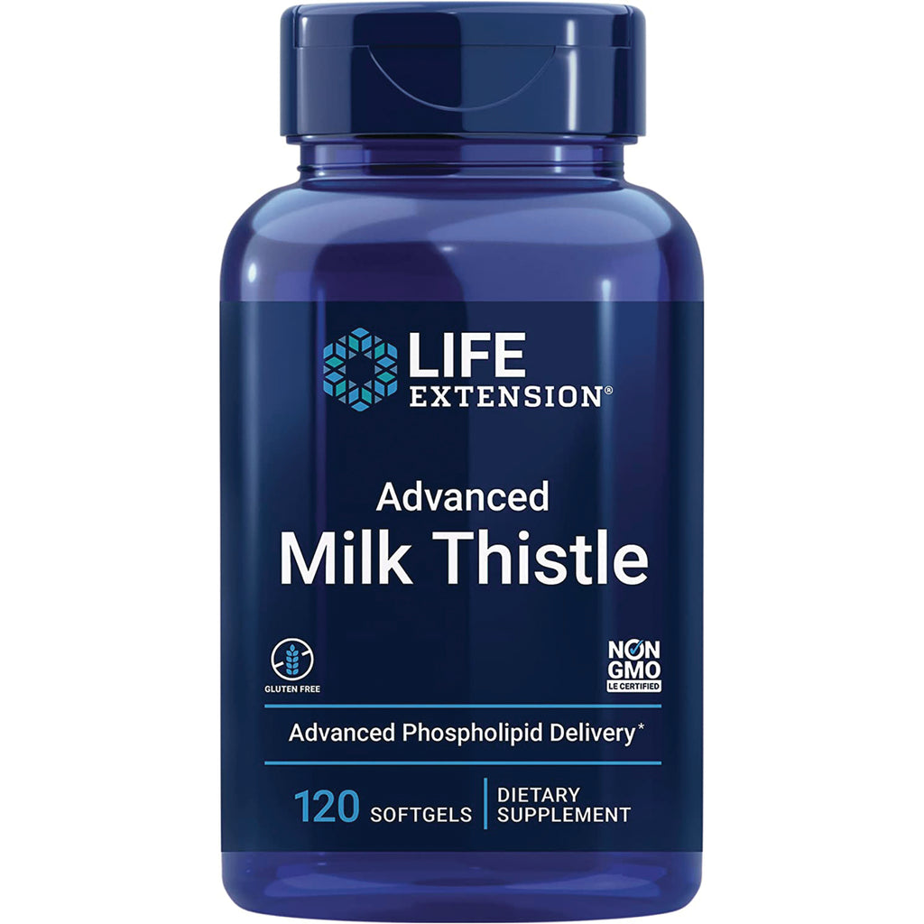 LE382 | Blue LIFE EXTENSION bottle labeled Advanced Milk Thistle 120 softgels dietary supplement - Thumbnail