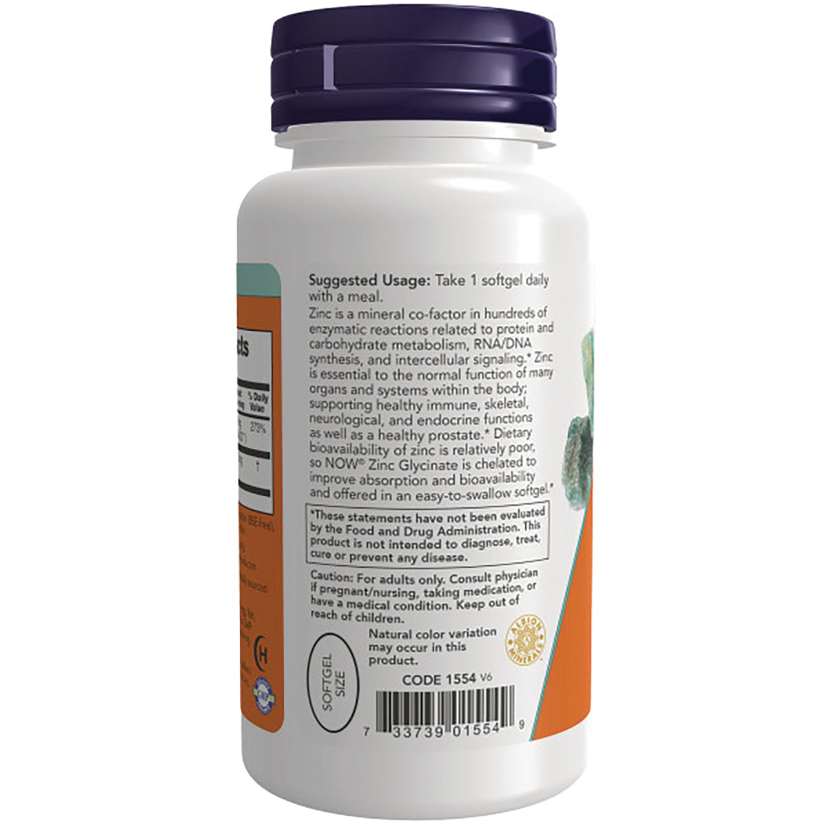 NWF918 | back of white supplement bottle showing suggested usage text, warnings, and barcode