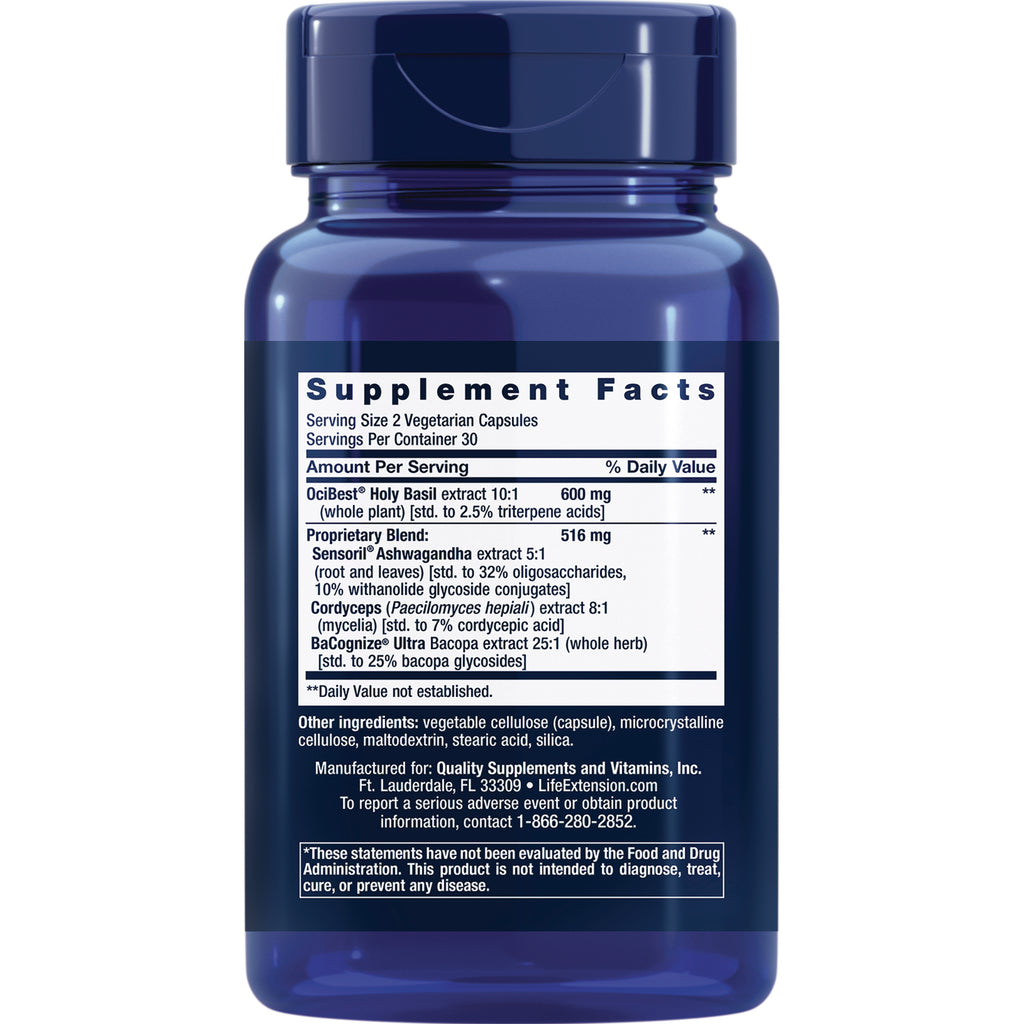 LE451 | back of blue supplement bottle showing Supplement Facts panel with serving size, proprietary blend and ingredients - Thumbnail