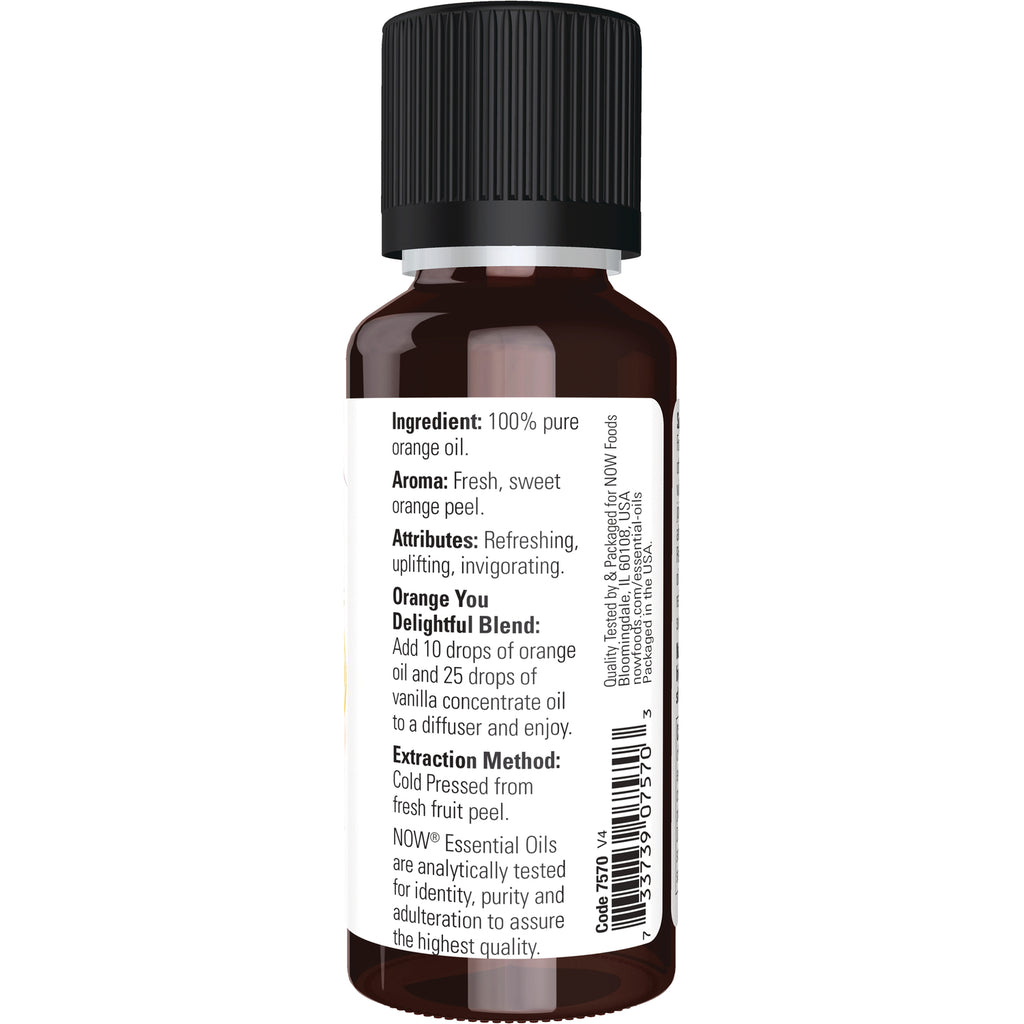NWF140 | Back of amber essential oil bottle showing ingredient list, aroma, attributes, extraction method and barcode - Thumbnail