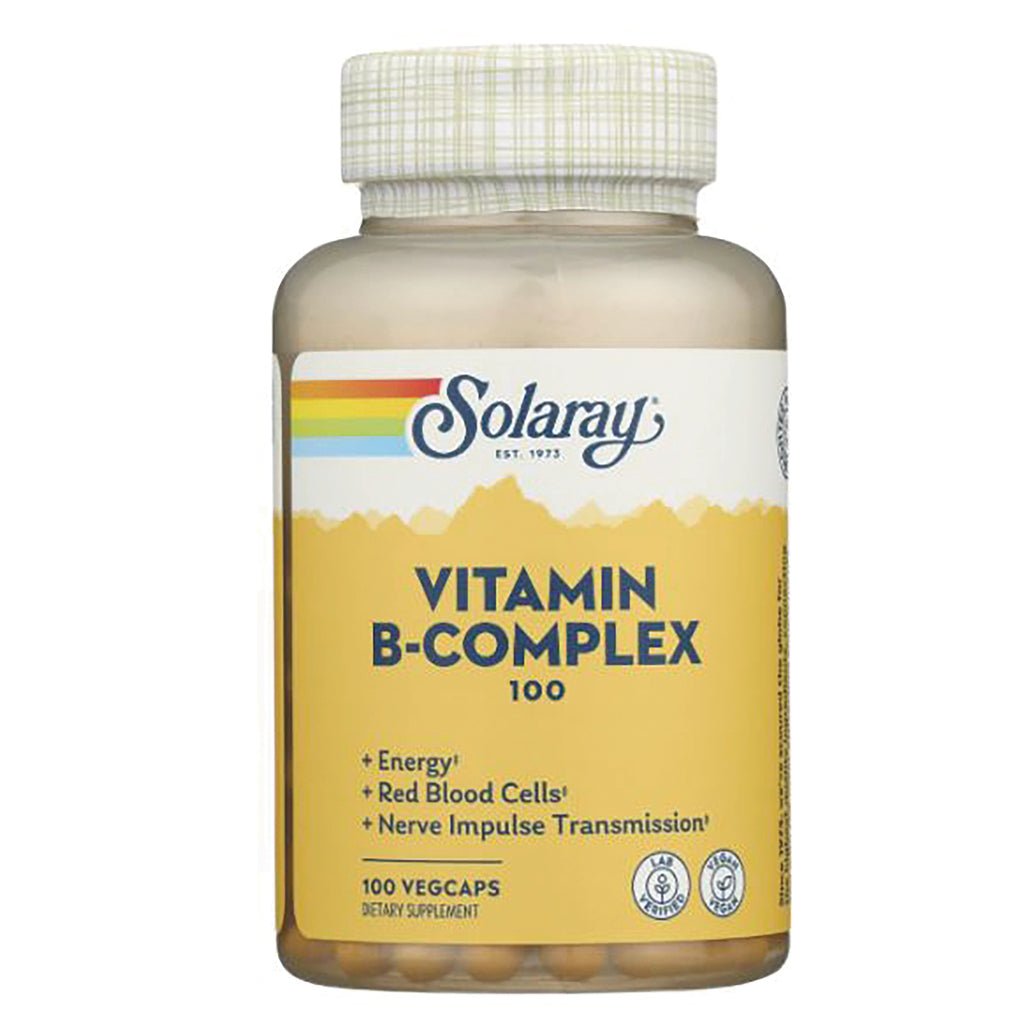 SLR190 | Solaray Vitamin B-Complex 100, 100 VegCaps dietary supplement bottle - Thumbnail
