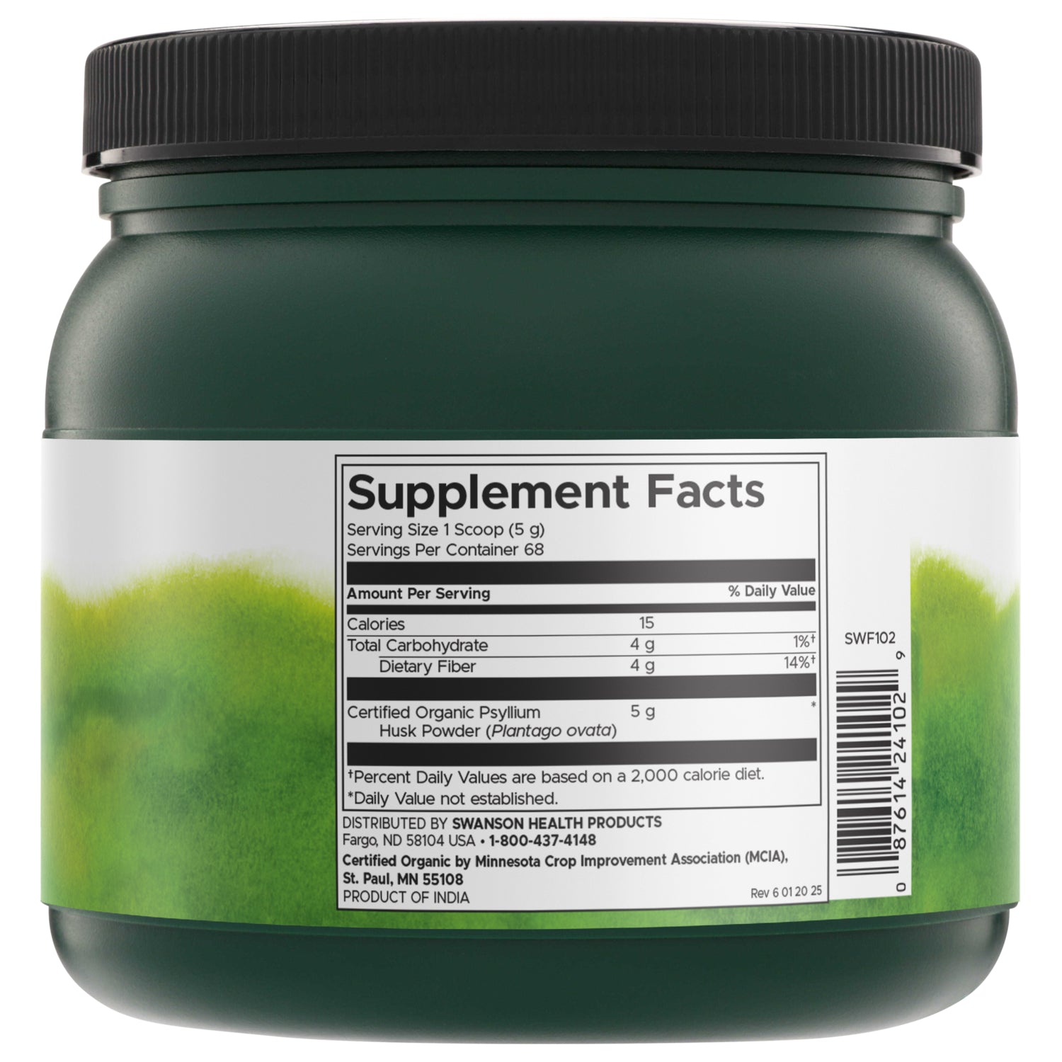 SWF102 | Back label with supplement facts and serving information