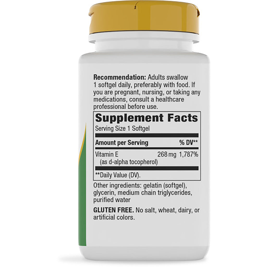 NW350 | brown bottle back showing Supplement Facts panel with Vitamin E 268 mg and recommended use directions - Thumbnail