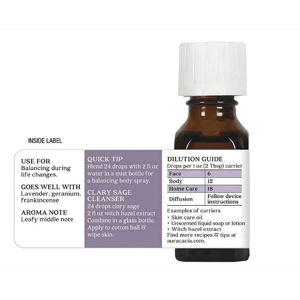 ARC031 | Back label of amber essential oil bottle showing dilution guide, quick tips, uses, and aroma pairings - Thumbnail