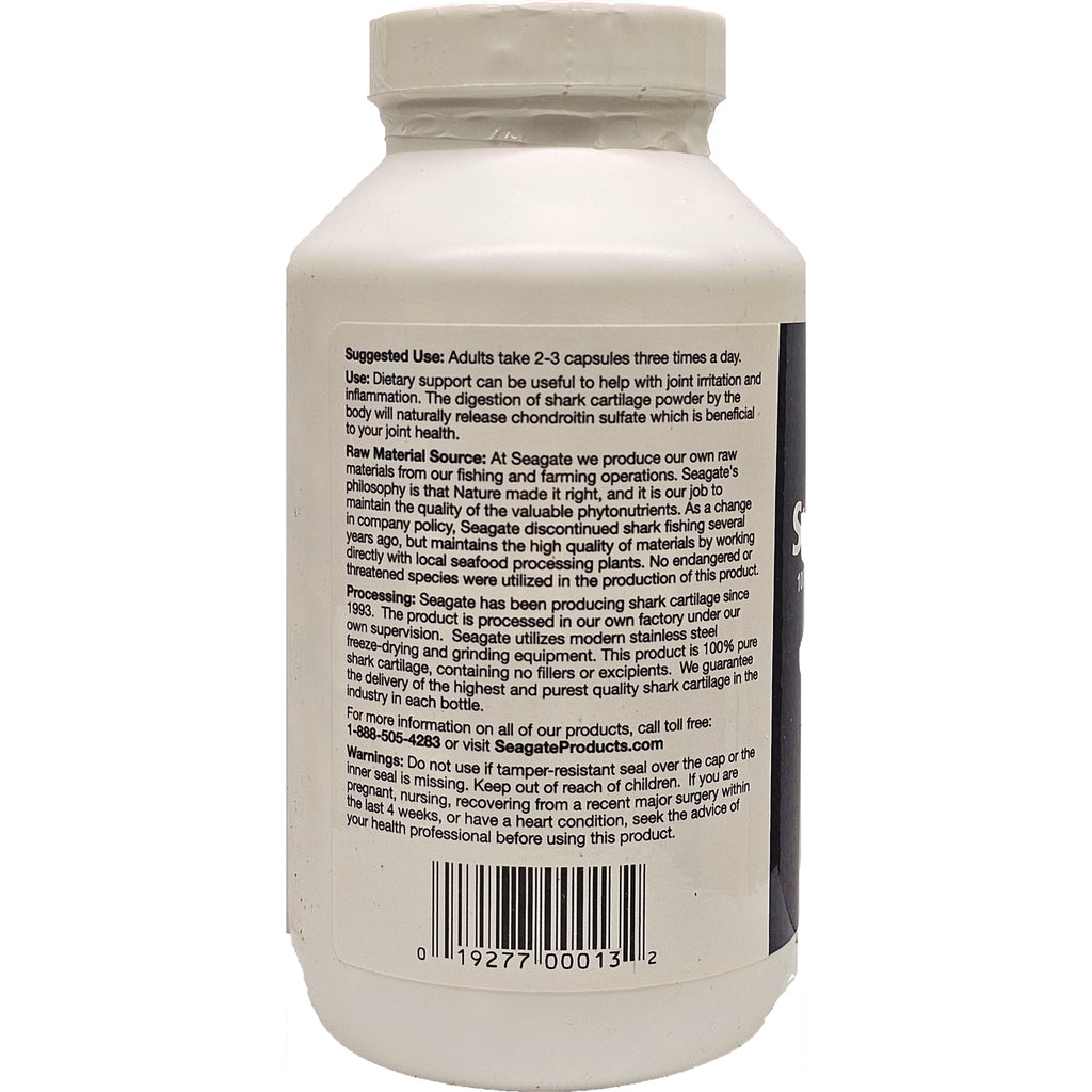 Back label of white supplement bottle showing suggested use, processing and warnings text and barcode - Thumbnail