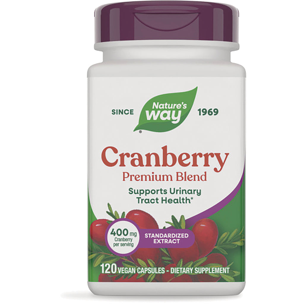 NW758 | Nature's Way Cranberry Premium Blend bottle front label, 120 vegan capsules, supports urinary tract health, 400 mg per serving - Thumbnail