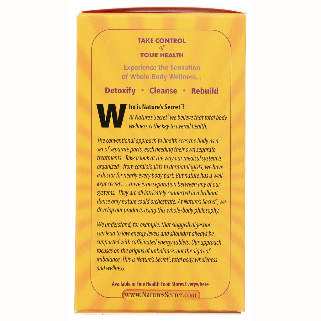 NTS25 | back panel of yellow box with product description Detoxify  Cleanse  Rebuild and website NaturesSecret.com - Thumbnail