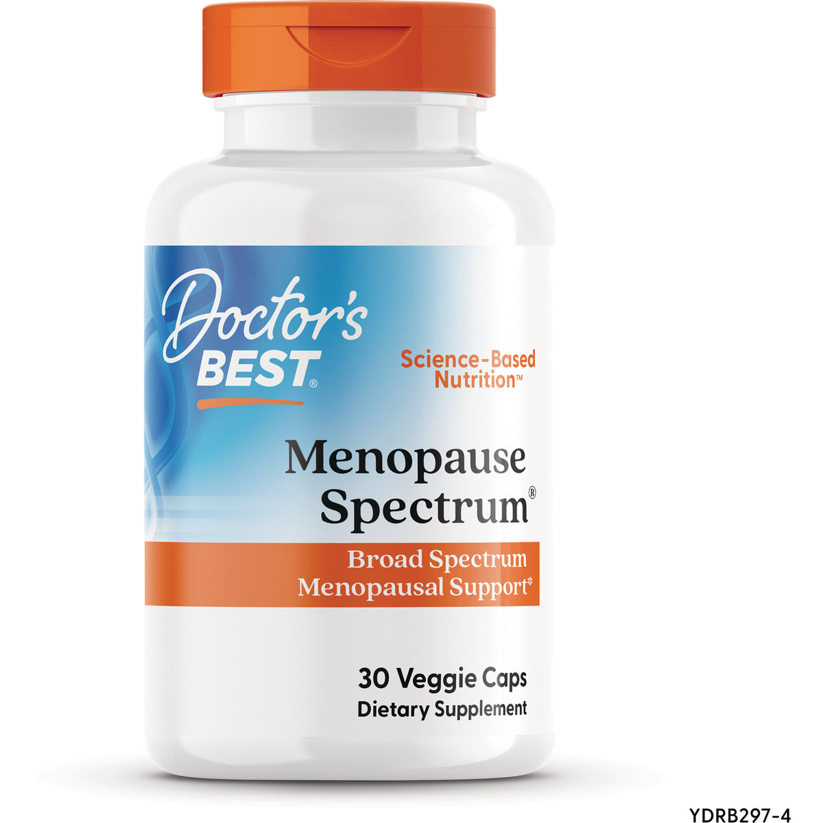 DB198 | Doctor's Best Menopause Spectrum supplement bottle front label showing Broad Spectrum Menopausal Support and 30 Veggie Caps