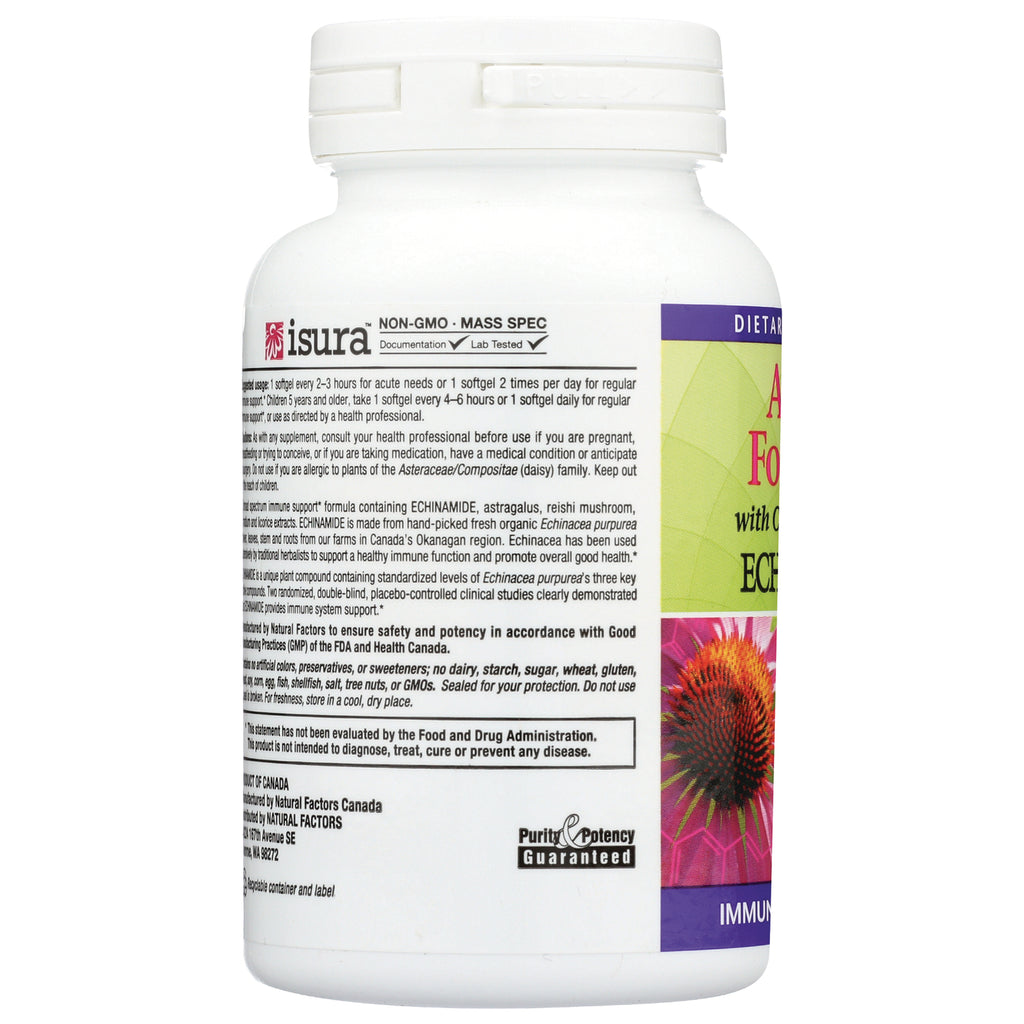 NFC105 | back label of white supplement bottle showing ingredients, directions, warnings and a small echinacea image - Thumbnail