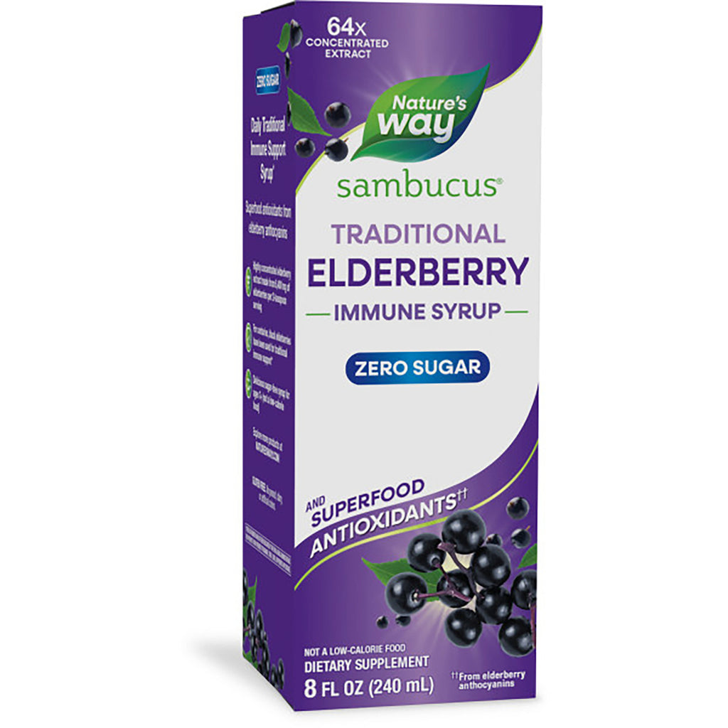 NW664 | Nature's Way Sambucus zero sugar traditional immune syrup elderberry box 8 fl oz plant powered - Thumbnail