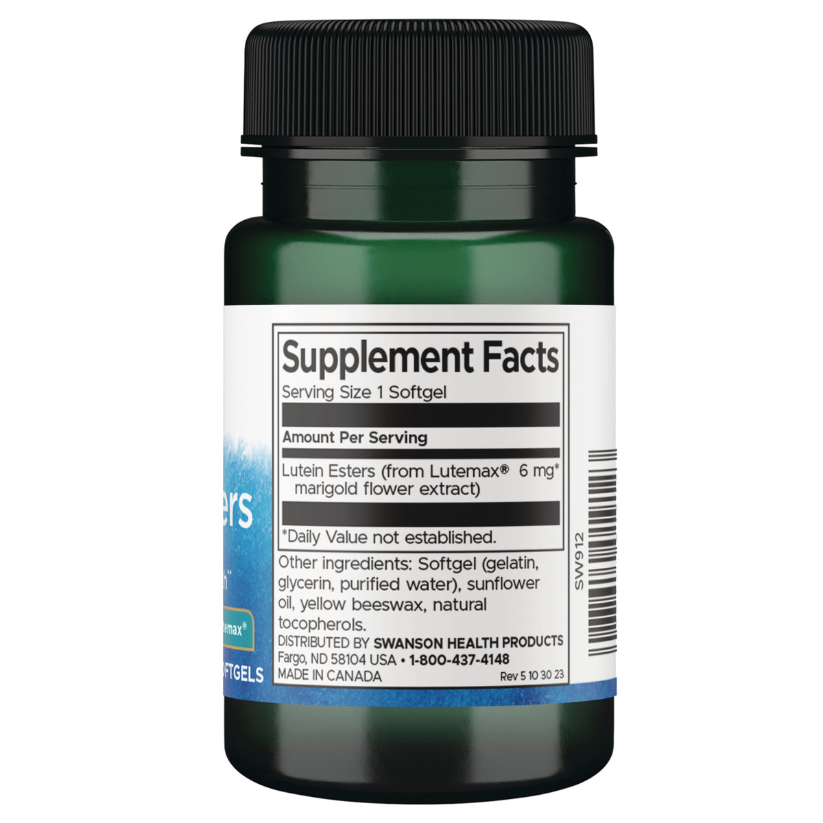 SW912 | Back of label with Supplement Facts panel and ingredients list on bottle back label