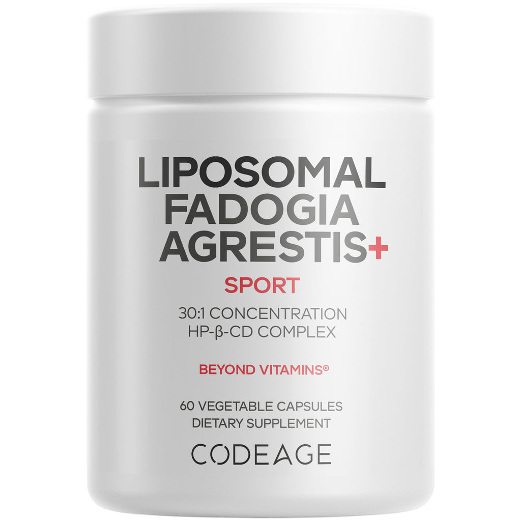 CDG057 | white supplement jar labeled LIPOSOMAL FADOGIA AGRESTIS+ SPORT, 60 vegetable capsules, CODEAGE - Thumbnail