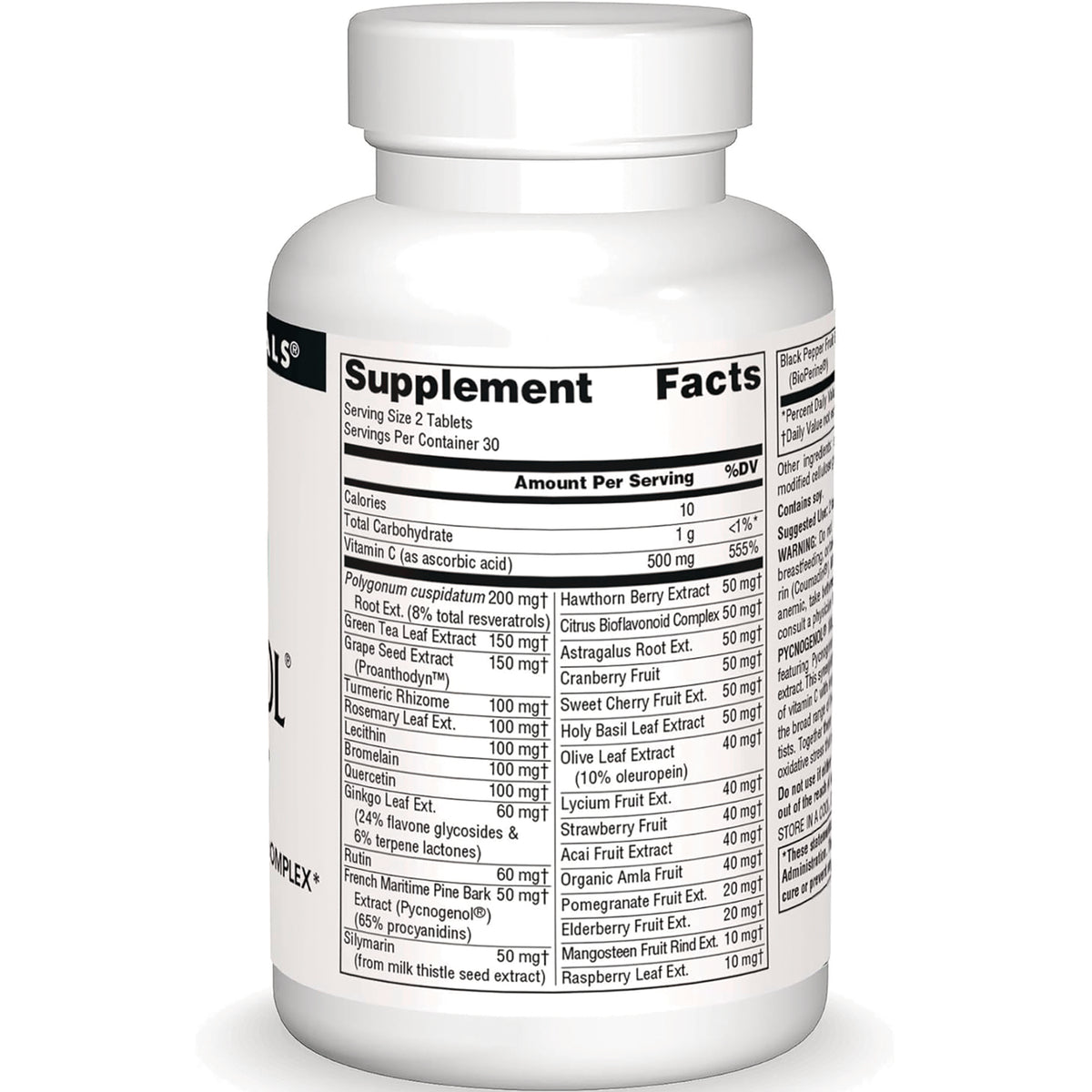 SN682 | Supplement bottle back label with Supplement Facts panel, serving size 2 tablets, 30 servings