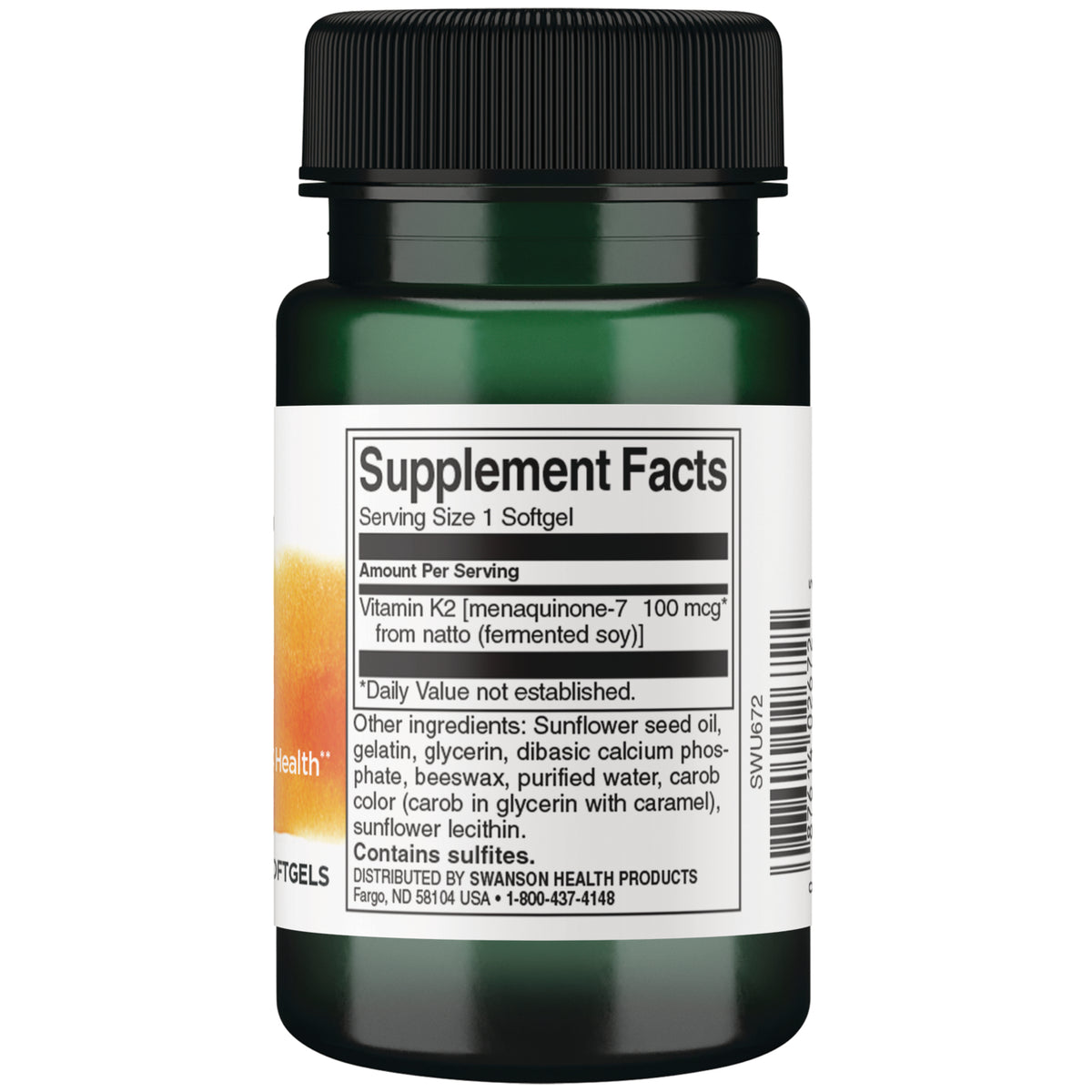 SWU672 | Back label with supplement facts and serving information