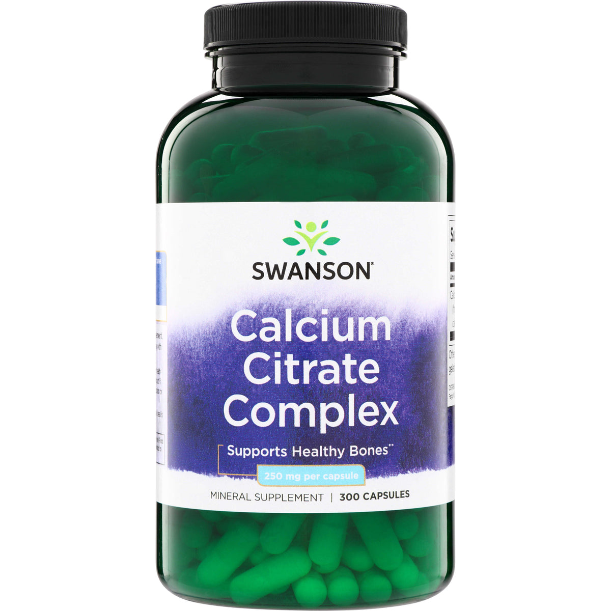 SW1110 | Swanson Calcium Citrate Complex, mineral supplement, 250 mg per capsule, 300 capsules, Supports Healthy Bones