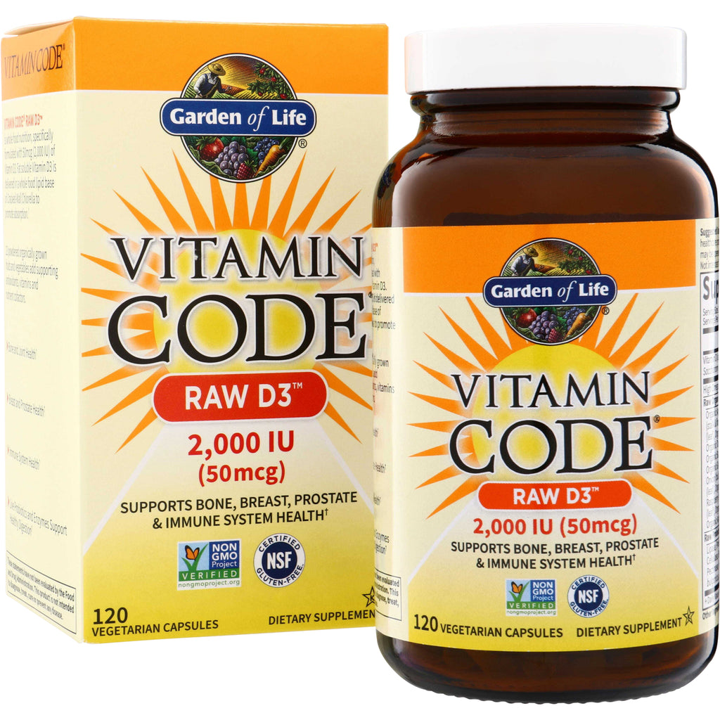 GLF148 | Garden of Life Vitamin Code Raw D3 2,000 IU (50 mcg) dietary supplement, 120 vegetarian capsules - Thumbnail