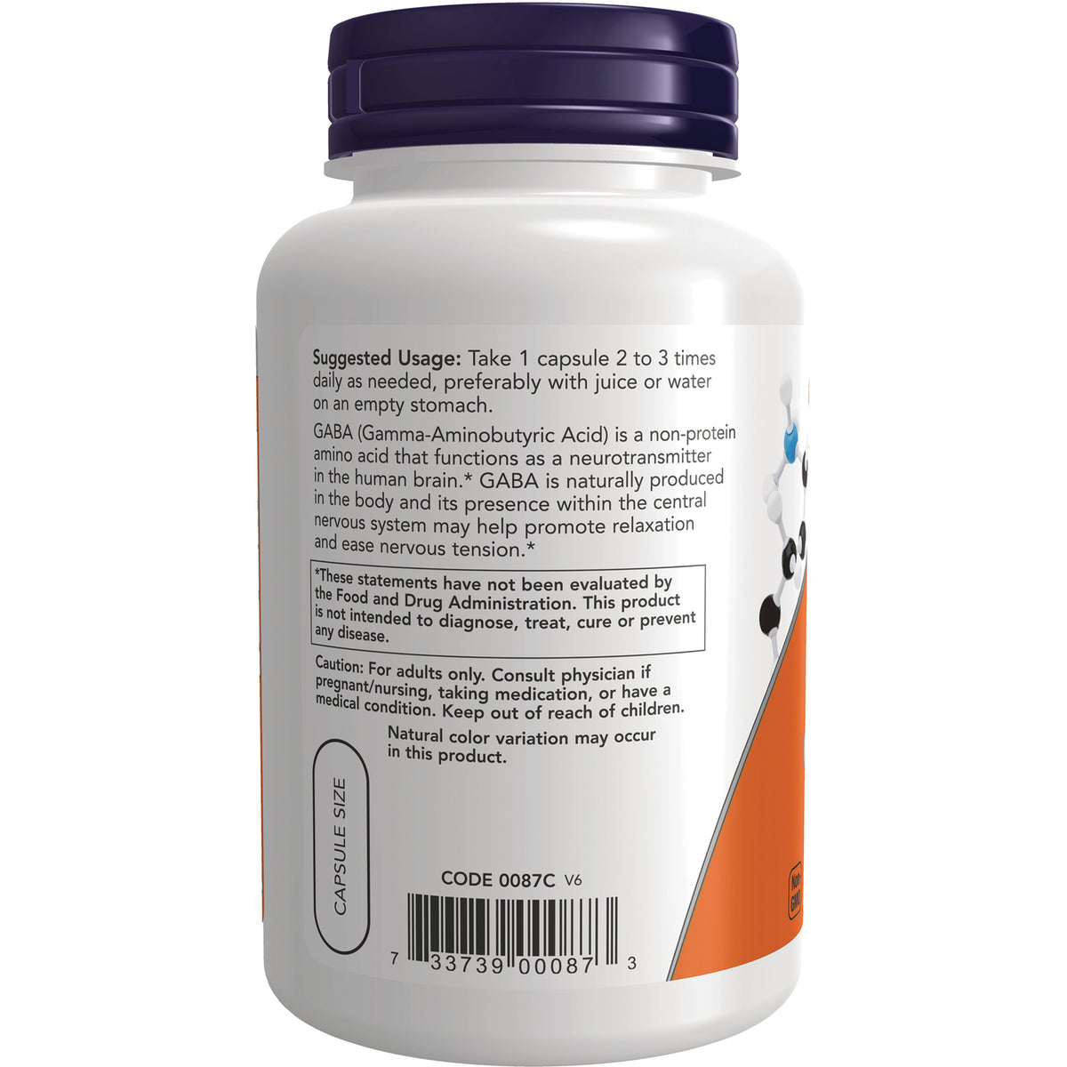 NWF047 | Back of white supplement bottle showing suggested usage, warnings, and barcode