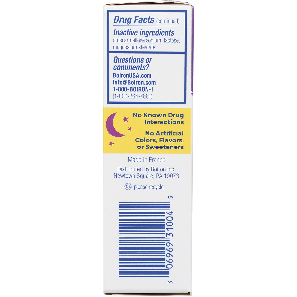 BRN124 | back panel showing drug facts, inactive ingredients, no known drug interactions notice, and barcode