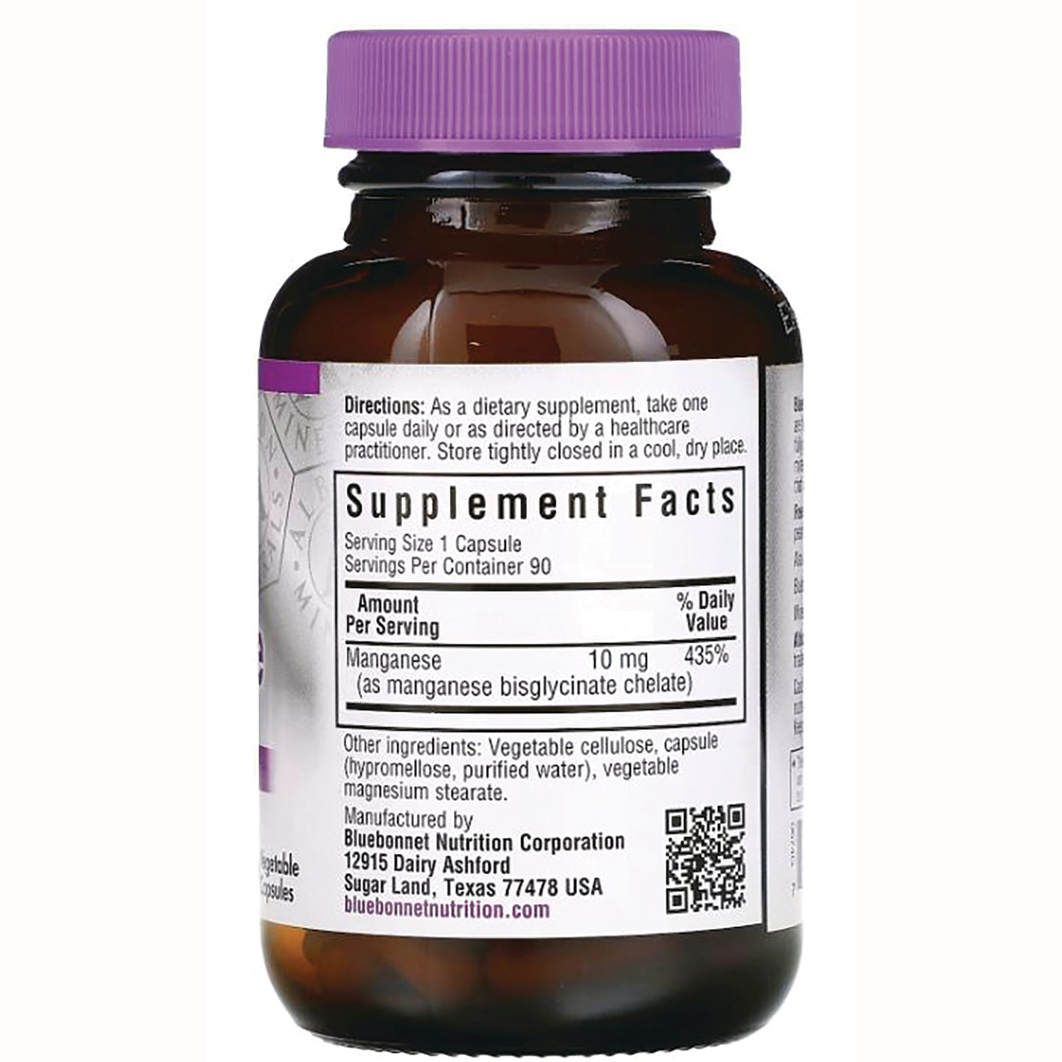 BLU068 | back of brown supplement bottle showing Supplement Facts label, directions, and manufacturer info