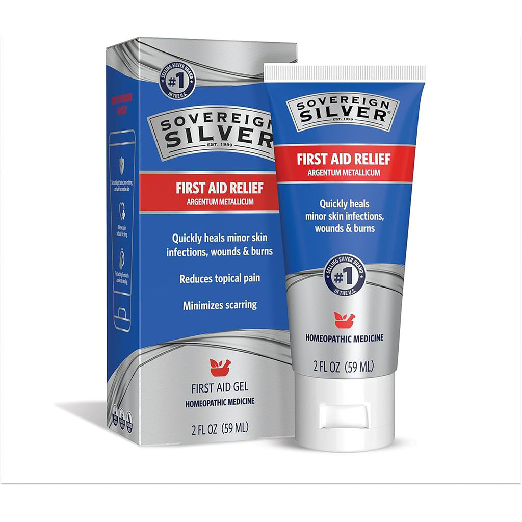 SSL004 | Sovereign Silver First Aid Gel topical healing, box and 2 fl oz tube front - Thumbnail