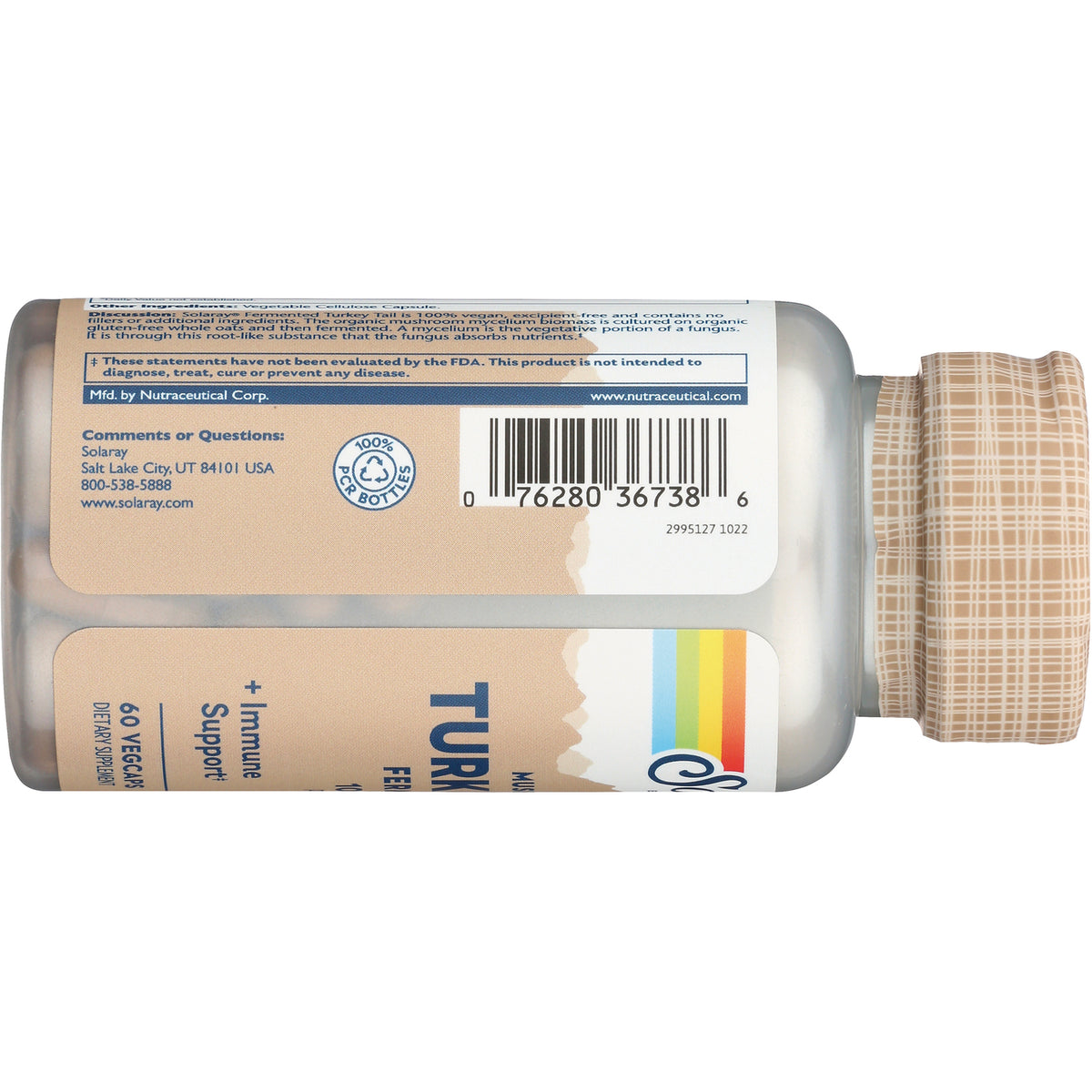 SLR467 | horizontal supplement bottle showing product infographic and barcode with contact details on back label