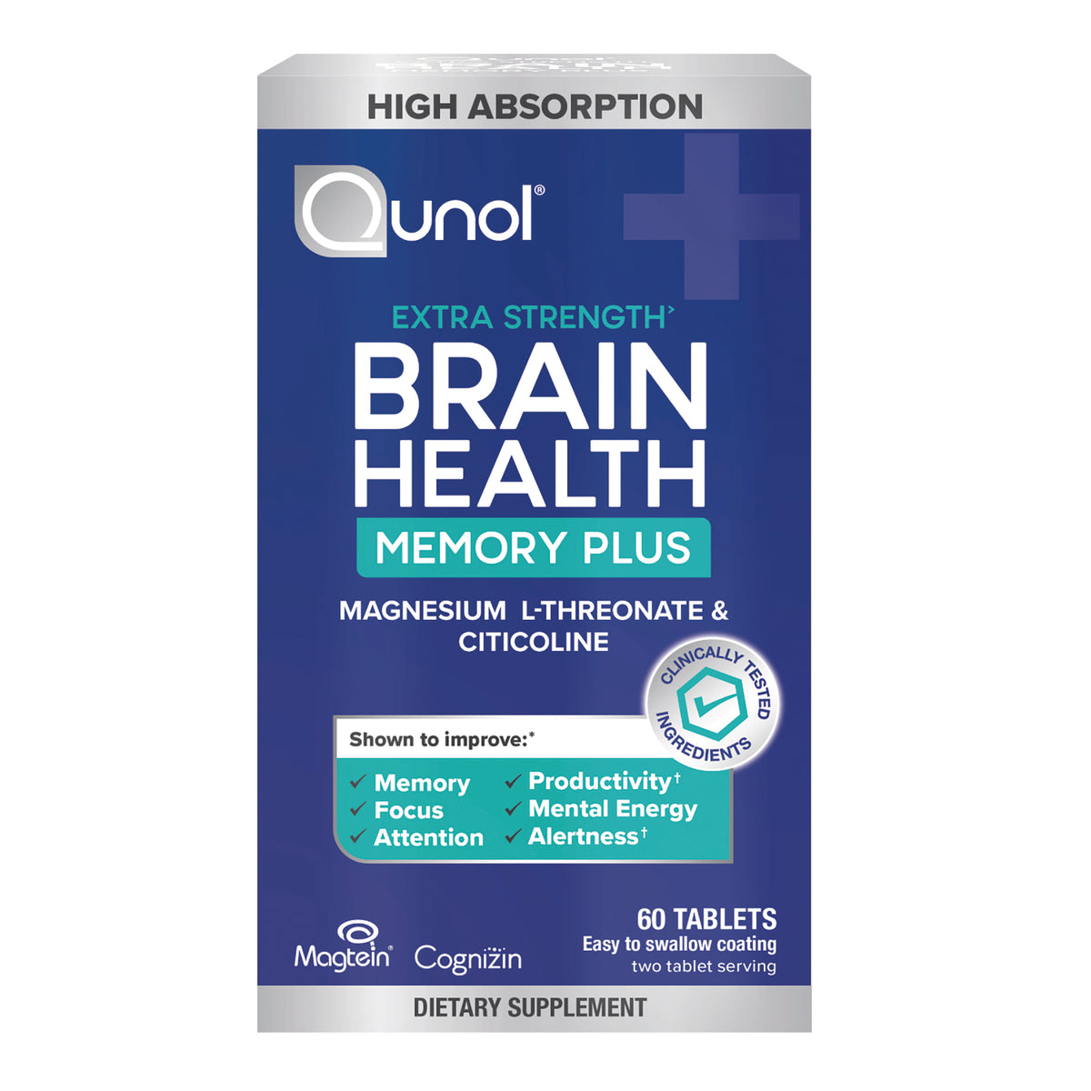 QNL015 | Quinol Extra Strength Brain Health Memory Plus dietary supplement box, 60 tablets