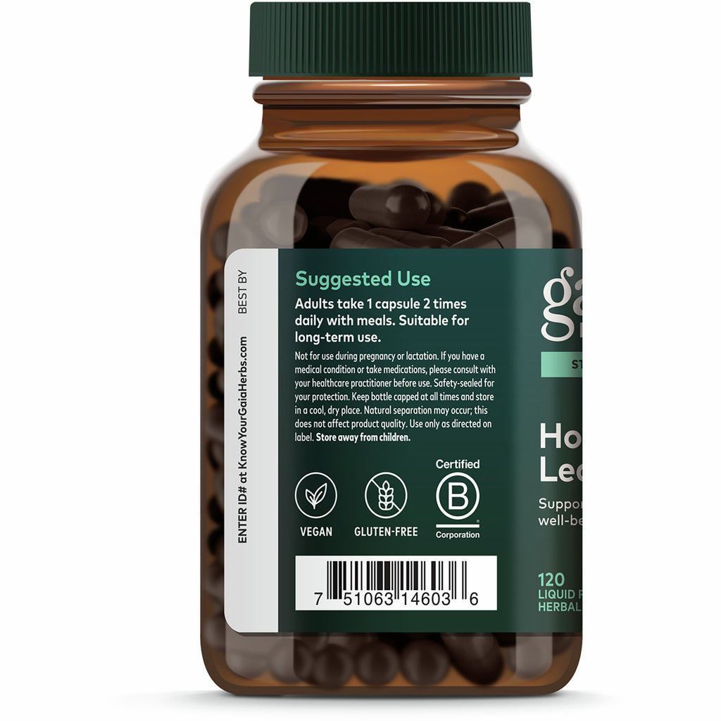 GH088 | back label of brown supplement bottle showing suggested use text, vegan and gluten free icons and barcode - Thumbnail