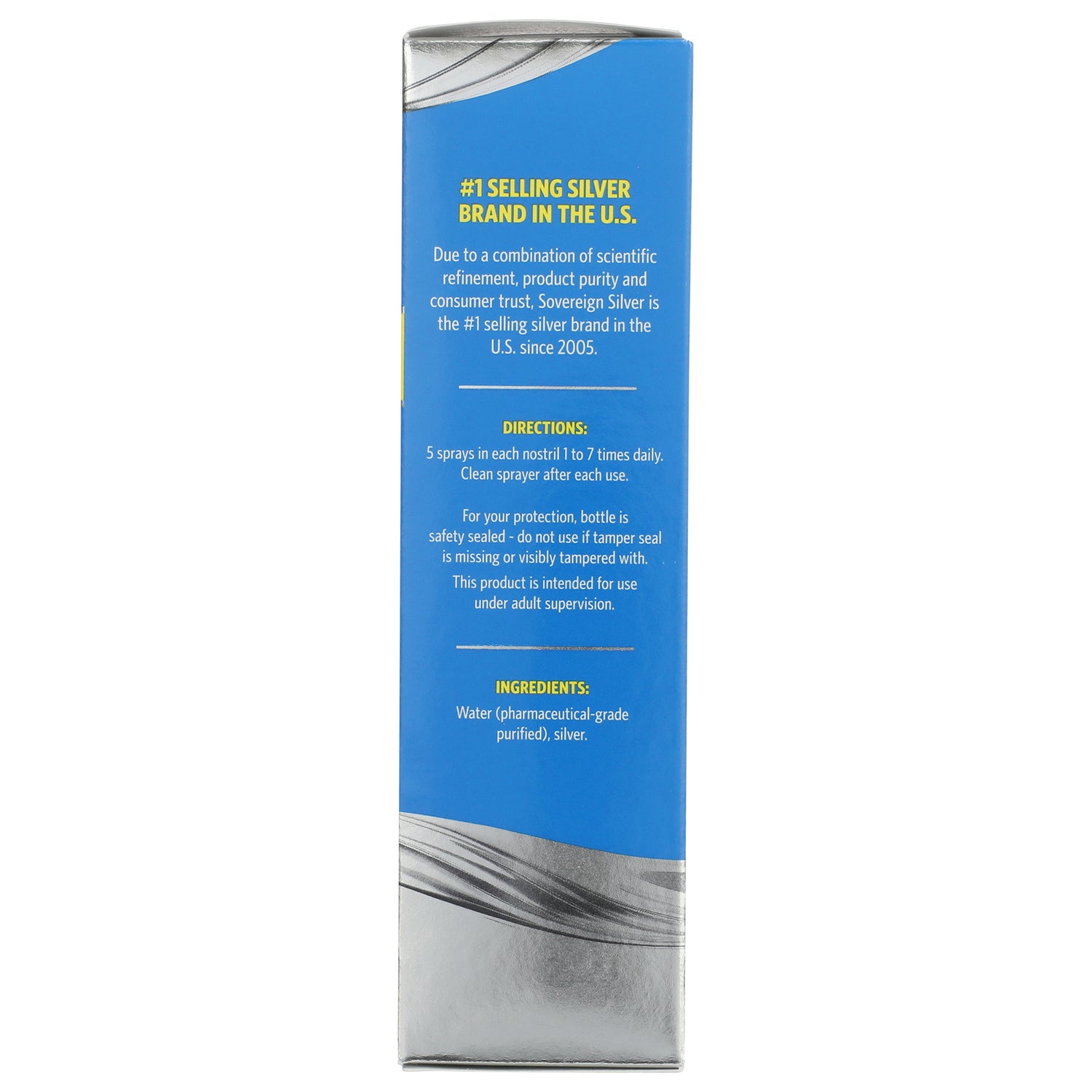 SSL005 | Back label with directions and ingredients for Sovereign Silver Bio-Active Silver Hydrosol nasal spray