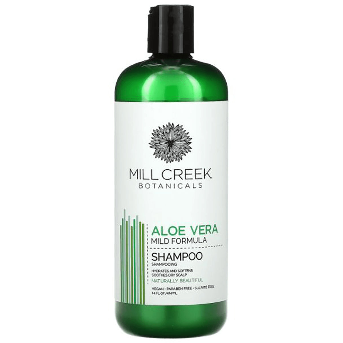 MCB027 | Mill Creek Botanicals Aloe Vera mild formula shampoo in green bottle with white label