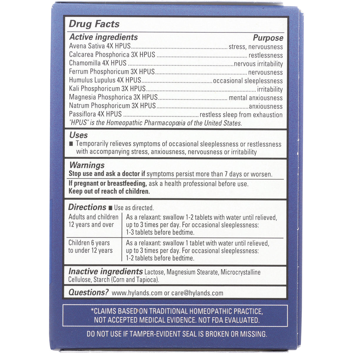HY261 | back of blue product box showing Drug Facts, active and inactive ingredients, warnings and directions