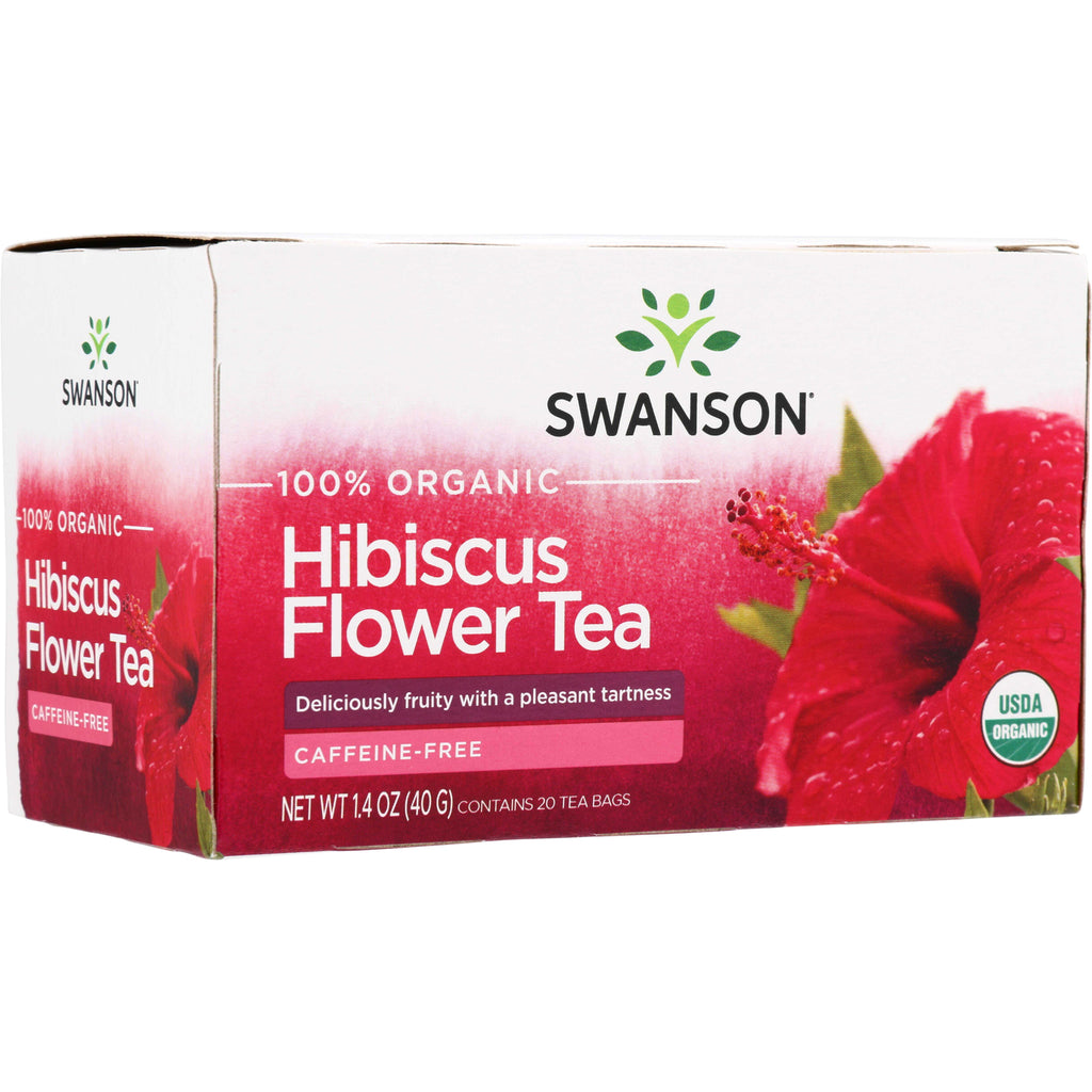 SWF091 | Swanson 100% Organic Hibiscus Flower Tea, caffeine-free, 20 tea bags box - Thumbnail